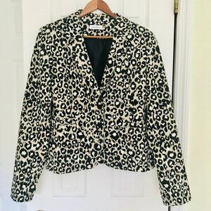Calvin Klein Women’s Blazer Leopard Print Black White Tan Excellent Cond…